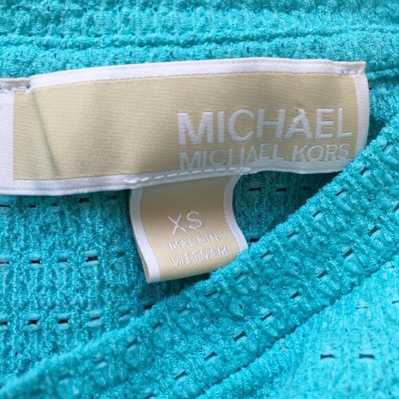 MICHAEL KORS Turquoise Blue Textured Gold Logo Hardware Drawstring Waist Shirt - Picture 2 of 11